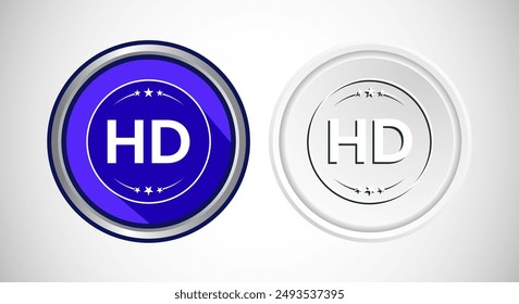 High Definition TV Icon Button Set Design Illustration