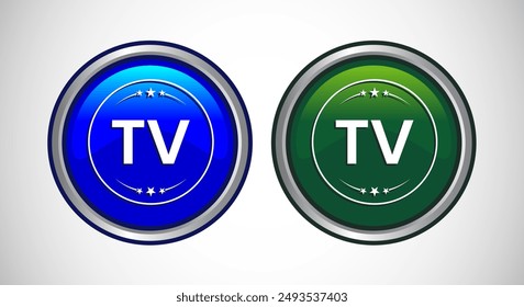 High Definition TV Icon Button Set Design Illustration