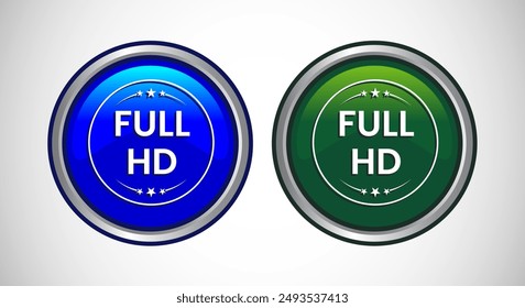 High Definition TV Icon Button Set Design Illustration