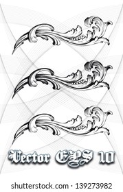 High definition vintage baroque victorian curl swirl ornament isolated vector illustration in black and white