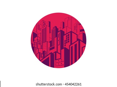 High density buildings inside a red circle, similar to Japan sign