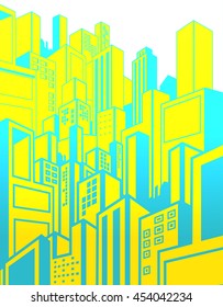 High density office buildings with flat, line art