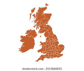 Alto detalle de la silueta marrón de Inglaterra mapa sobre Vector de fondo blanco.