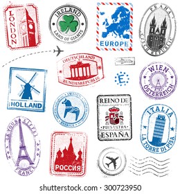 A high detail collection of Travel Stamps concepts, with traditional symbols from all major countries of Europe