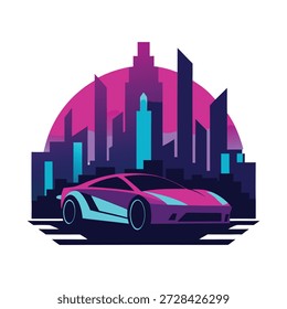 High detail flat vector illustration showcasing futuristic vehicle design integrated with smart cities