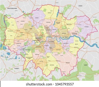 High detail Greater London vector map.
