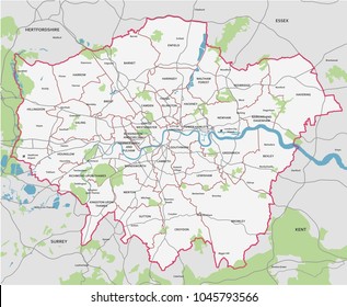 High detail Greater London vector map.