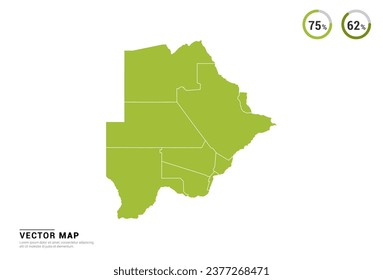 High Detail Green silhouette of Botswana map on white background vector.