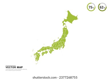 High Detail Green silhouette of Japan map on white background vector.