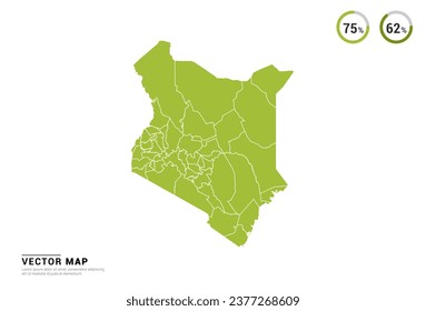 High Detail Green silhouette of Kenya map on white background vector.