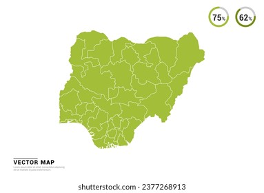 High Detail Green silhouette of Nigeria map on white background vector.