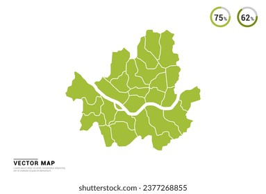 High Detail Green silhouette of Seoul map on white background vector.