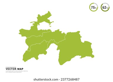 High Detail Green silhouette of Tajikistan map on white background vector.