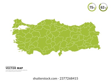 Mapa de silueta verde de alto detalle de Turquía sobre el vector de fondo blanco.