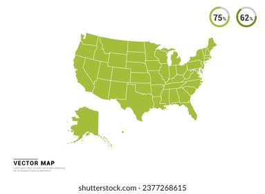 High Detail Green silhouette of United States of America (USA) map on white background vector.