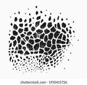 Ilustración vectorial de gran detalle dibujada a mano de textura de piel de jirafa, impresión, patrón, dibujo en blanco y negro