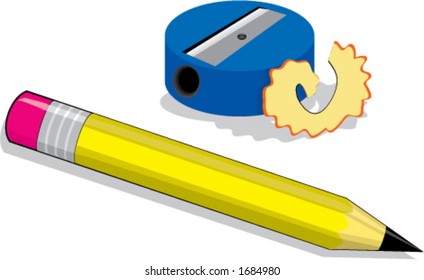 High detail illustration of pencil and pencil sharpener