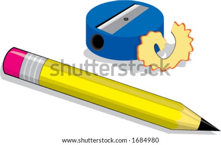 High detail illustration of pencil and pencil sharpener