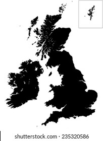 High detail map of Great Britain and Ireland