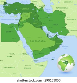 High detail map of the Middle East Zone, with a 3D Globe centered on Middle East.