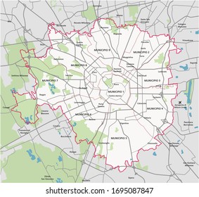 High detail Milan boroughs vector map.