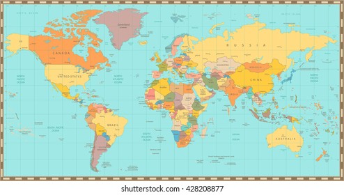 High Detail old World map.All elements are separated in editable layers clearly labeled.