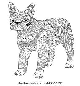 High detail patterned french bulldog in zentangle style  Adult coloring page and dog  for antistress art therapy  Zendoodle template for t  shirt  tattoo  poster logo  Vector illustration 