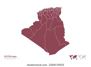 Rote Silhouette von Algerien Karte auf weißem Hintergrund Vektor.