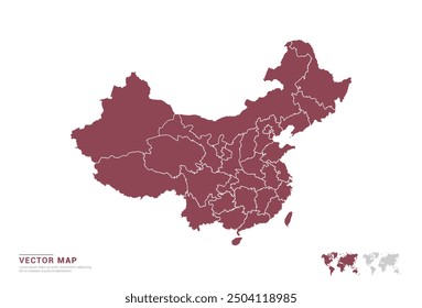 High Detail Red silhouette of China map on white background vector.