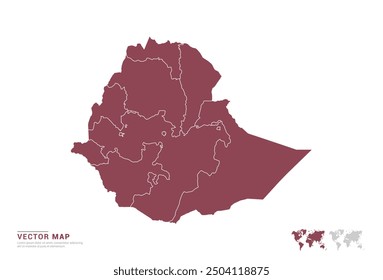 High Detail Red silhouette of Ethiopia map on white background vector.