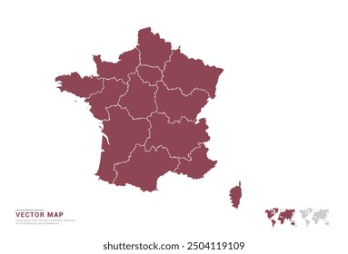 High Detail Red silhouette of France map on white background vector.