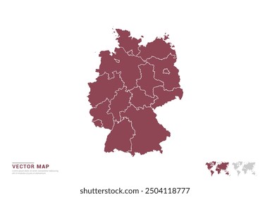 Alto detalle Silueta roja del mapa de Alemania en el Vector de fondo blanco.