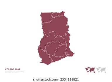 High Detail Red silhouette of Ghana map on white background vector.