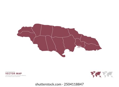 High Detail Red silhouette of Jamaica map on white background vector.