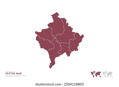 High Detail Red silhouette of Kosovo map on white background vector.