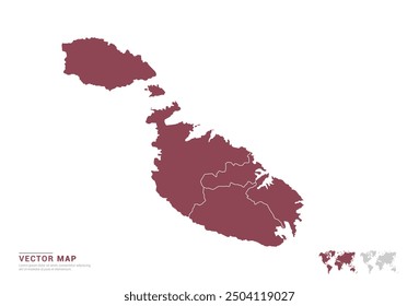 High Detail Red silhouette of Malta map on white background vector.