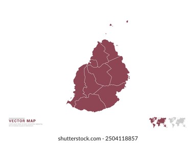 Rote Silhouette von Mauritius Karte auf weißem Hintergrund Vektor.