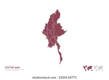 High Detail Red silhouette of Myanmar map on white background vector.