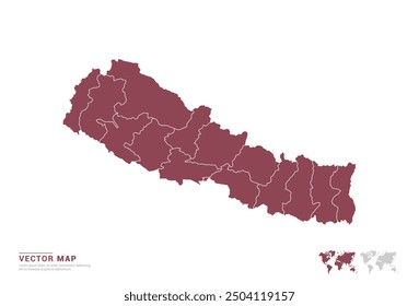 High Detail Red silhouette of Nepal map on white background vector.