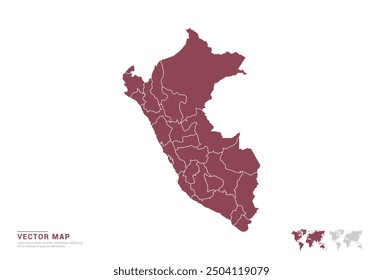 High Detail Red silhouette of Peru map on white background vector.