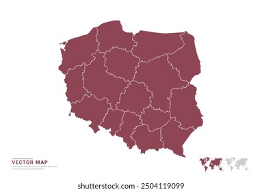 High Detail Red silhouette of Poland map on white background vector.