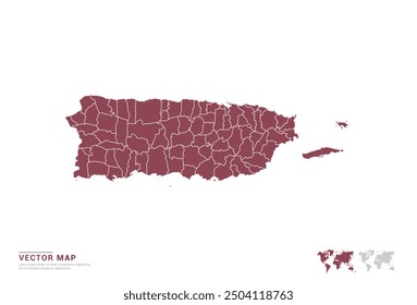 Silueta roja del mapa de Puerto Rico en el Vector del fondo blanco.