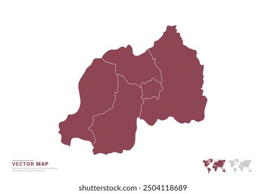 High Detail Red silhouette of Rwanda map on white background vector.