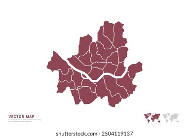 High Detail Red silhouette of Seoul map on white background vector.