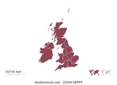 High Detail Red silhouette of United Kingdom (UK) map on white background vector.