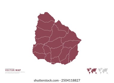 High Detail Red silhouette of Uruguay map on white background vector.