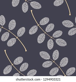 High detail skeleton leaf vector seamless pattern