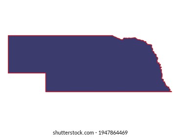 High detail solid vector map of Nebraska with official USA flag colors. Nebraska map isolated on white background. The map is appropriate for digital editing and prints of any size. 