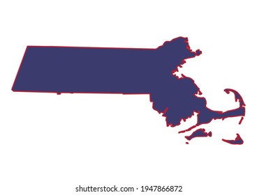 High detail solid vector map of Massachusetts with official USA flag colors. Massachusetts map isolated on white background. The map is appropriate for digital editing and prints of any size. 