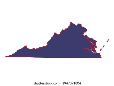 High detail solid vector map of Virginia with official USA flag colors. Virginia map isolated on white background. The map is appropriate for digital editing and prints of any size. 